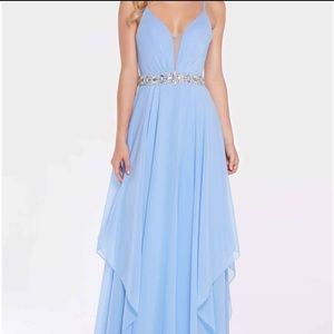 Layered V-Neck Prom Dress w/ beaded waist